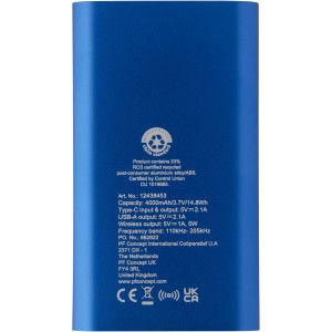 Juice alumínium vezeték nélküli powerbank, 4000 mAh, kék (powerbank)
